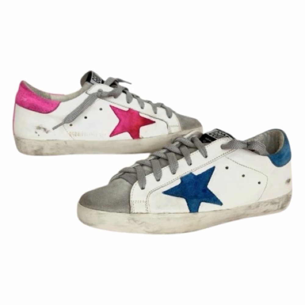 Golden Goose Women’s Superstar Limited Edition Mismatched Sneakers Blue Pink 7 - Picture 2 of 15